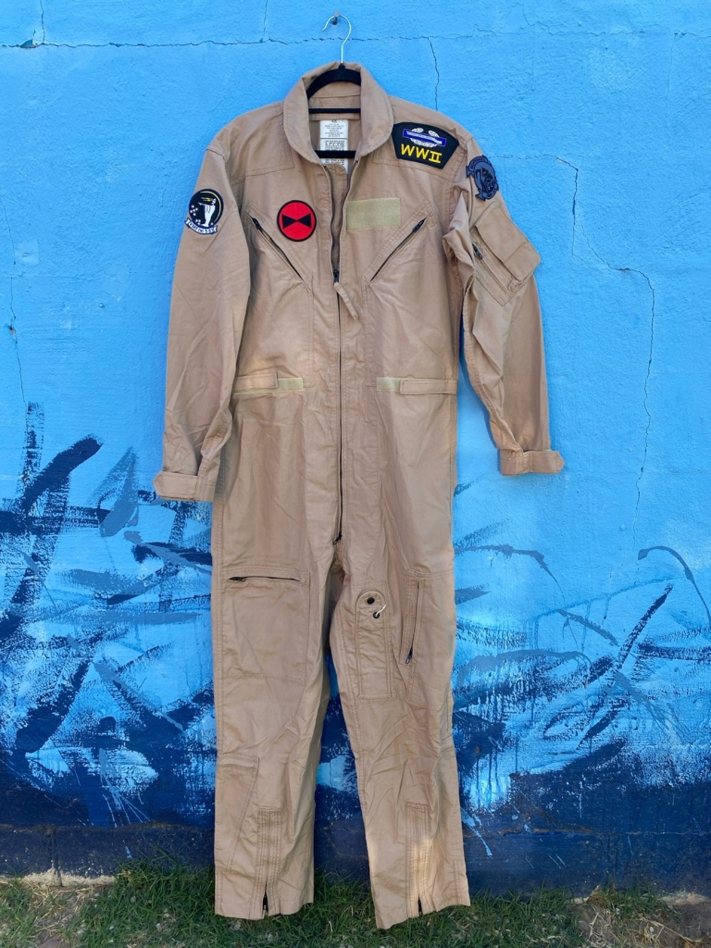 Military coveralls, khaki jumper, WWll, Nightriders, patches, Halloween